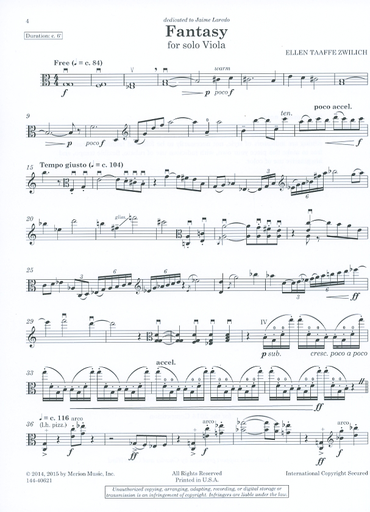 Zwilich, Ellen Taaffe: Fantasy for solo Viola