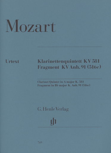 Mozart, W.A. (Wiese): Clarinet Quintet in A, K.581and Fragment K.Anh. 91 (516c), urtext (clarinet, 2 violins, viola, and cello)