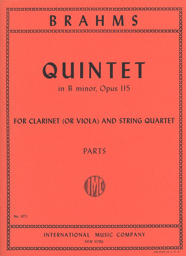 Brahms, Johannes: Clarinet Quintet Op.115 (clarinet in A, two violins, viola, cello)