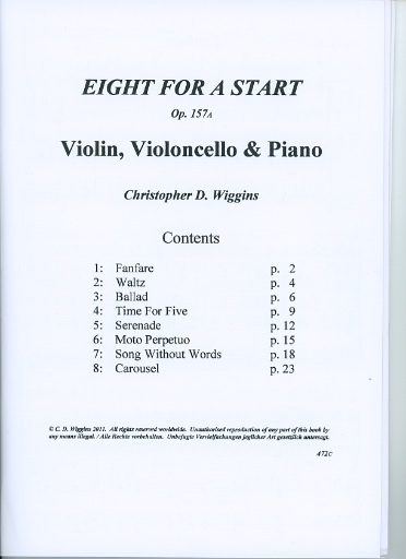 Wiggins, Christopher: Eight for a Start, Op.157A (violin, cello & piano)