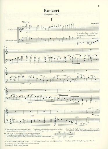 Brahms, J. (Zimmermann/Schiff/Struck/Umbreit, ed.): Double Concerto in A Minor, Op. 102, urtext (violin, cello, and piano)