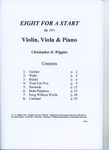 Wiggins, Christopher: Eight for a Start, Op.157A (violin, viola & piano)