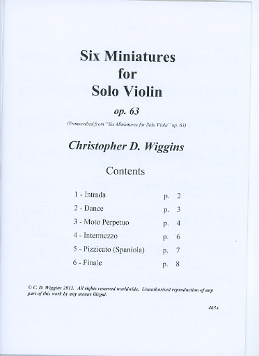 Wiggins, Christopher: Six Miniatures, op.63 (solo violin)