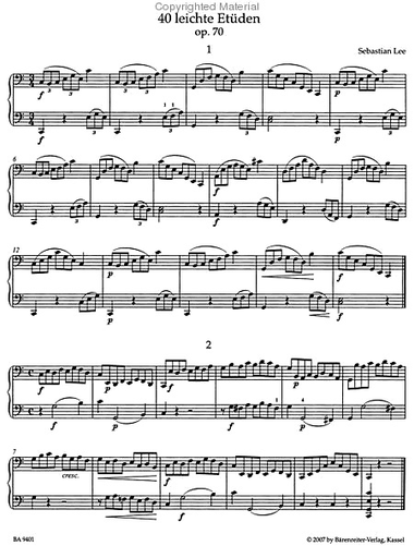 Lee, Sebastian (Rummel): 40 Easy Etudes for Violoncello op. 70, with an Accompaniment of a 2nd Violoncello (ad lib.) Barenreiter