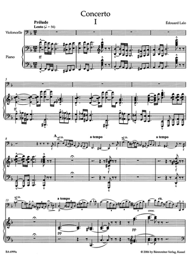 Lalo, Edouard (MacDonald): Konzert / Concerto in D minor for Violoncello & Piano, Barenreiter Urtext