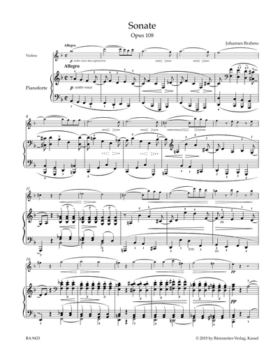 Brahms, Johannes : Sonata D minor op. 108  (Violin and Piano) Barenreiter