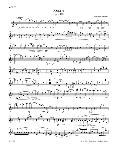 Brahms, Johannes : Sonata D minor op. 108  (Violin and Piano) Barenreiter