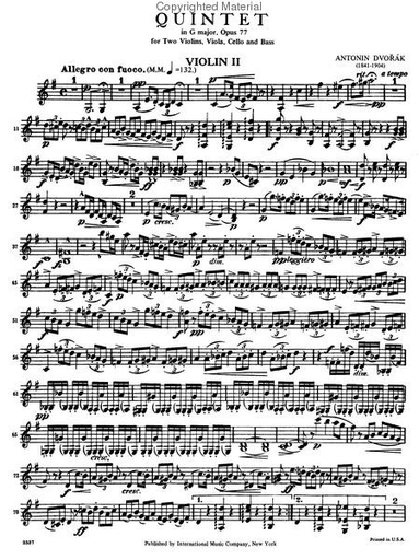 Dvorak, Antonin: Quintet in G Op.77 (2 violins, viola, cello, bass)