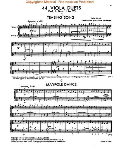 Bartok, B.: 44 Viola Duets Vol.1 (2 violas)