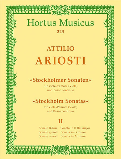 Ariosti, Attilio: Six Sonatas 'Stockholmer Sonatas' Volume 2 fur Viola (Viola d'amore) and Bc B-flat major, G minor, A minor, Barenreiter