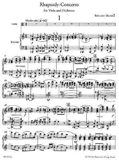 Martinu (Sommer): Rhapsody-Concerto (viola & piano reduction) Barenreiter
