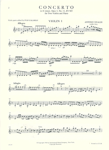 Vivaldi : Concerto in d minor F.I.#11 (2 violins & piano) IMC