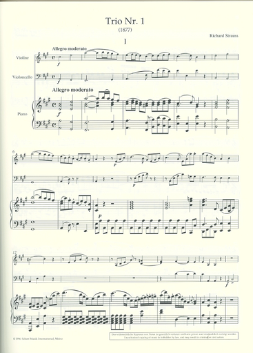 Strauss, Johann: Trio #1 in A (violin, Cello & piano)