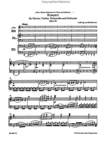 Beethoven, L.v. (Del Mar): Concerto in C Major "Triple Concerto" Op.56 (violin, cello, & piano reduction) Barenreiter Urtext