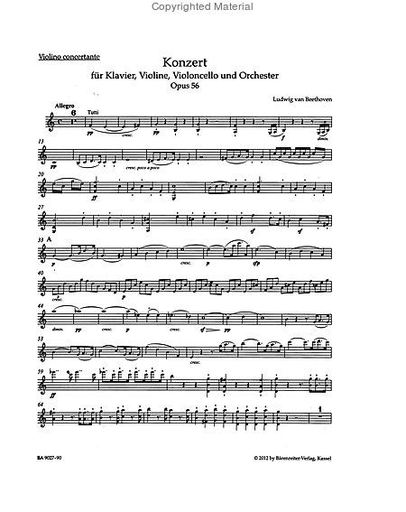 Beethoven, L.v. (Del Mar): Concerto in C Major "Triple Concerto" Op.56 (violin, cello, & piano reduction) Barenreiter Urtext