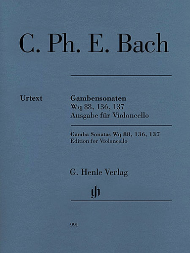 Bach, CPE (Enlin, ed.): Gamba Sonatas, Wq 88, 136, 137, urtext (cello & piano)