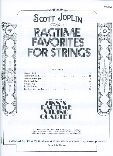 Joplin, Scott (Zinn): Ragtime Favorites for String Quartet (Viola)