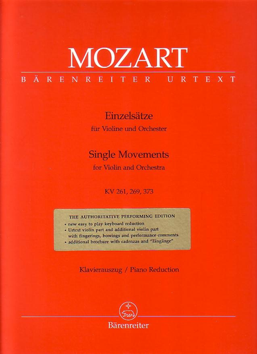 Mozart, W.A. (Mahling): Einzelsatze-Single Movements-K261, 269,373 (Violin and Piano) Barenreiter