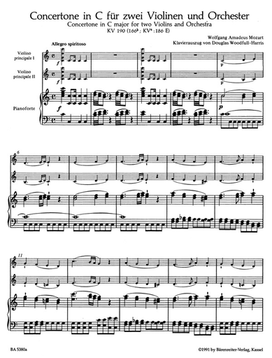 Mozart, W.A.: Concertone in c (2 Violins & Piano) Barenreiter
