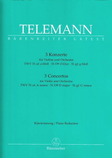 Telemann, G.P.: Three  Concertos (violin & piano) Barenreiter