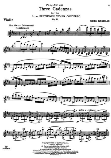 Kreisler, F.: Three Cadenzas to the Beethoven Violin Concerto (violin) Carl Fischer