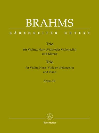Brahms (Hogwood): Trio in Eb Major for Violin, Horn, & Piano, Op.40 - URTEXT (violin, horn/viola/cello, & piano)  Barenreiter