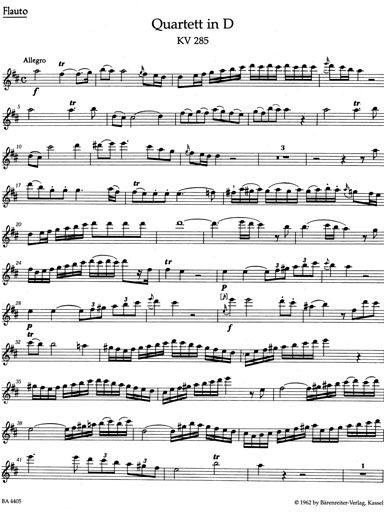 Mozart, W.A. (Pohanka): Quartets for Flute, Violin, Viola, & Violoncello, KV285, 285a, 285b, & 298 - URTEXT (flute quartet) Barenreiter