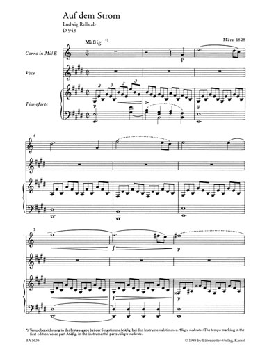 Schubert (Dürr): Auf dem Strom, Op. post.119, D943 - URTEXT (voice, cello/horn, & piano) Barenreiter