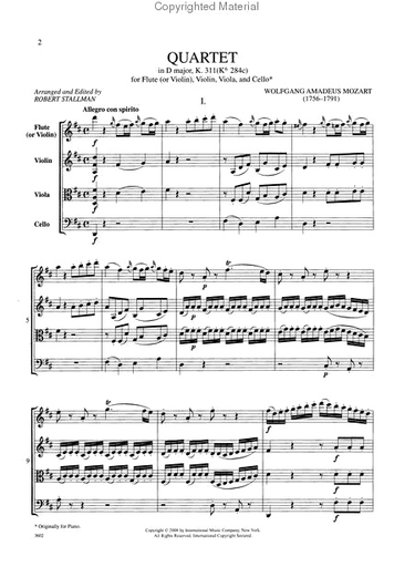 Mozart, W.A.: Quartet in D major, K.311 (flute or violin, viola, cello)