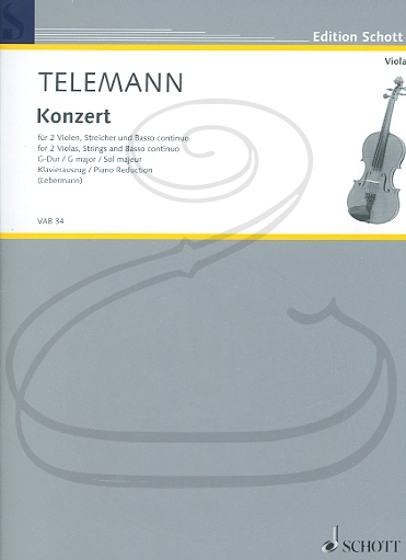 Telemann (Lebermann): Concerto in G Major (2 violas & piano reduction) Schott