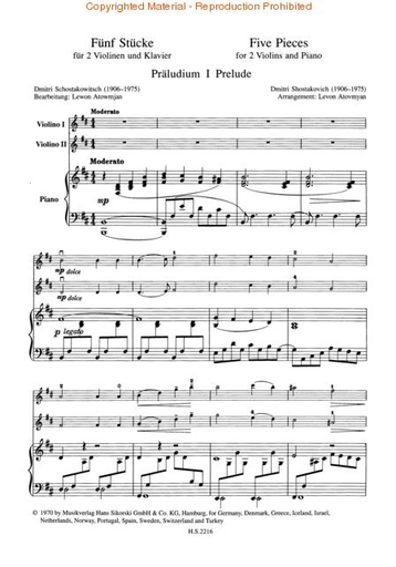 Shostakovich, Dmitri: Five Pieces for 2 violins and piano