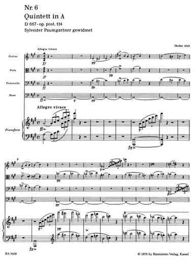 Schubert, F.: Trout Quintet in A Major Op.114 (piano, violin, viola, cello, bass) Barenreiter