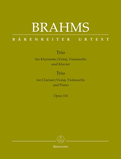Brahms (Hogwood): Trio in A minor for Clarinet, Cello, & Piano, Op.114 - URTEXT (clarinet/viola, cello, & piano) Barenreiter
