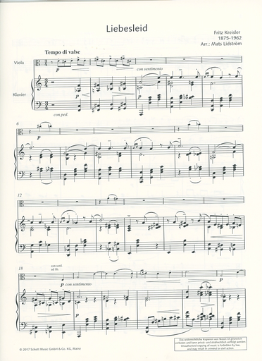 Kreisler, Fritz (Arnold): Liebesleid (viola & piano)