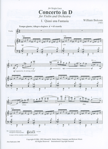 Bolcom, William: Concerto in D (violin & piano)