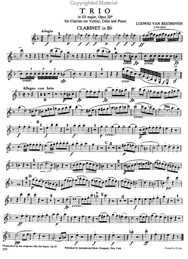 Beethoven, L.van: Trio in E flat major, Op.38 (clarinet or violin, cello & piano)