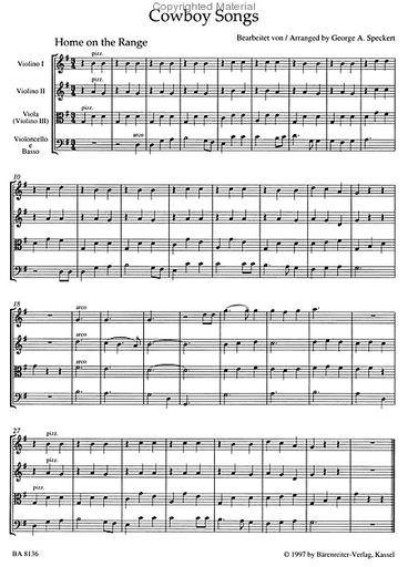 Speckert (arr): Cowboy Songs (string quartets) Barenreiter