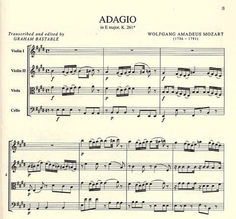 Mozart, W.A.: Five Adagios for String Quartet-score and parts (2 violins, viola, cello)