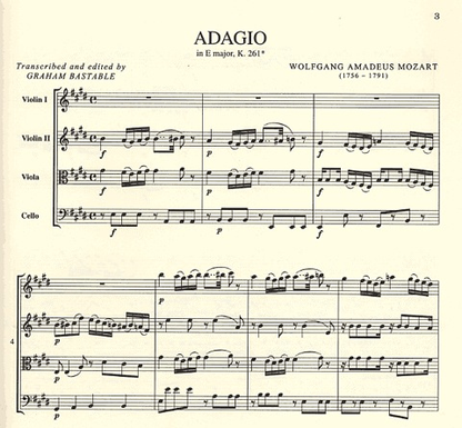 Mozart, W.A.: Five Adagios for String Quartet-score and parts (2 violins, viola, cello)
