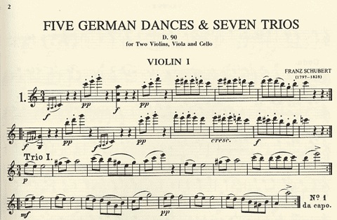 Schubert, F.: 5 German Dances and 7 Trios Op.90 for string quartet (parts)