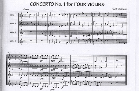 Telemann, G.P.: Concerto #1 in C-score & parts (4 violins)