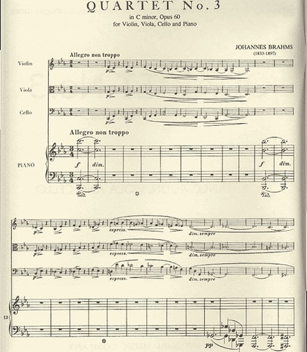 Brahms, Johannes: Piano Quartet in C minor, Op. 60 (violin, viola, cello, piano)
