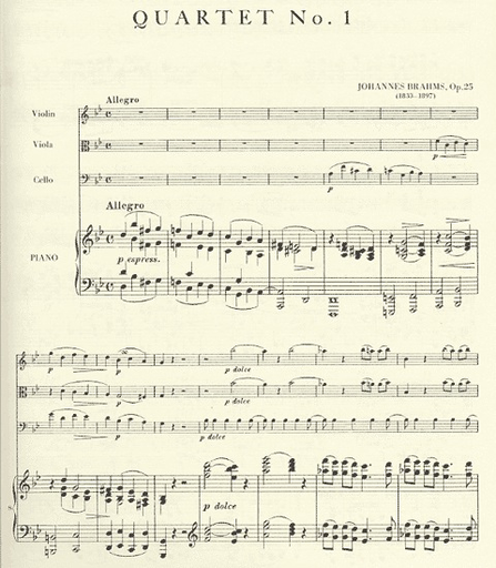 Brahms, Johannes: Piano Quartet Op.25 No.1 in g minor (violin, viola, cello, piano)