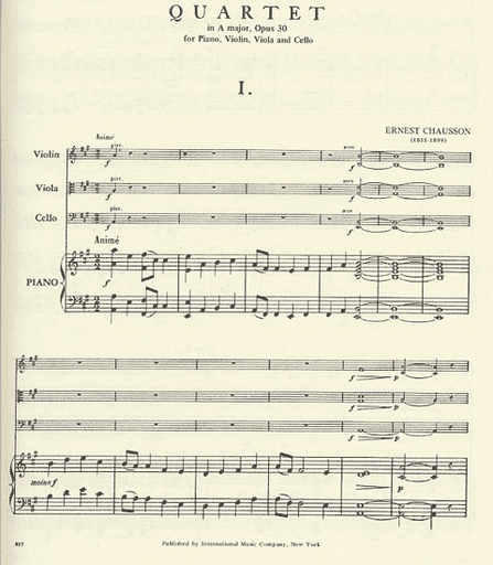 Chausson, Ernest: Quartet in A major, Op.30 (violin, viola, cello, piano)