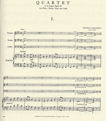 Chausson, Ernest: Quartet in A major, Op.30 (violin, viola, cello, piano)