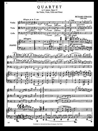 Strauss, Richard: Piano Quartet in C minor, Op. 13 (violin, viola, cello, piano)