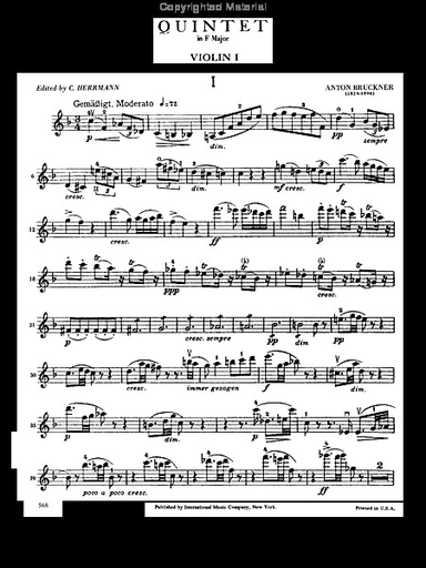 Bruckner, Anton: Quintet in F major (2 violins, 2 violas, cello)