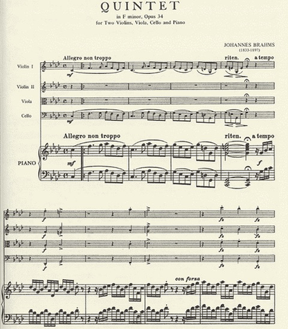 Brahms, Johannes: Quintet in F minor Op.34 (2 violins, viola, cello, piano)