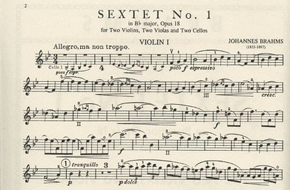 Brahms, Johannes: Sextet No.1 in Bb major, Op.18 (2 violins, 2 violas, 2 cellos)
