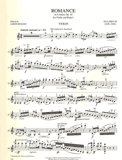 Bruch, Max (Rosand): Romance in A min., Op. 42 for violin and piano